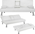Modern Futon Sofa Bed 67 Inch Leather Convertible Futon Couch Loveseat Sleeper for Small SpacesComfy Folding Recliner Couches for Living Room Adjustable Backrest2 Cup HoldersMetal Legs (WHITE)