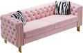 Dolonm Modern Velvet Sofa for Living Room 84 Inches Long Tufted Couch Upholstered Sofa with 2 Pillows High Arm and Metal Legs Decor Furniture for Bedroom Office (Pink)