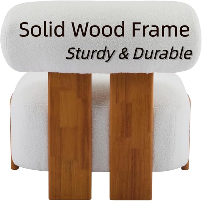 Chifee &amp Vingol Boucle Cloud Accent Lounge Chair Mid Century Armless Wood Legs Single Barrel Chairs with Rolled Backrest Reading Chair for Living Room Bedroom Small SpaceBeige