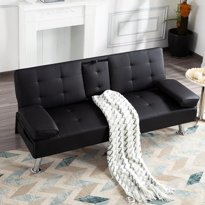 Sofa Bed Adjustment Sofa Double-Sided Double Sofa Folding Sofa Bed GuestbedcupholderBed Modern PU and Polyester Lounge Chair