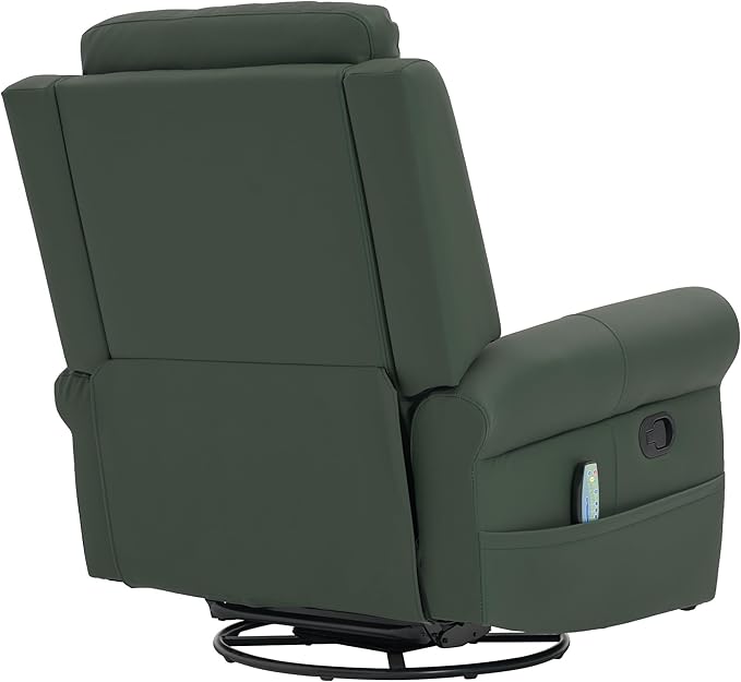 Christopher Knight Home Hayezi 270° Swivel Rocker Recliner Massage and Heating Chair PU Leather Living Room Manual Recliner with Dual Reclining Positions &amp Side Pocket for Nursery Bedroom Gree
