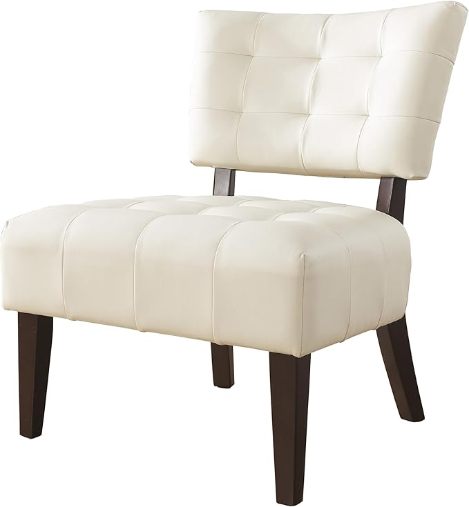 Roundhill Furniture Movile Blended Leather Tufted Accent Chair with Oversized Seating Ivory
