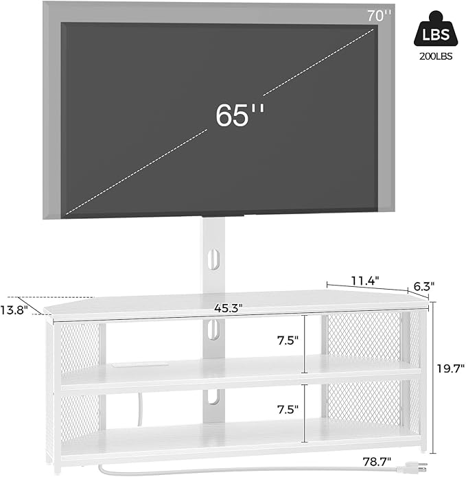 Rolanstar TV Stand with Mount and Power Outlet Swivel TV Stand with LED Lights for 32/45/55/60/65/70 inch TVs White Entertainment Center Media Console with Height Adjustable Mount