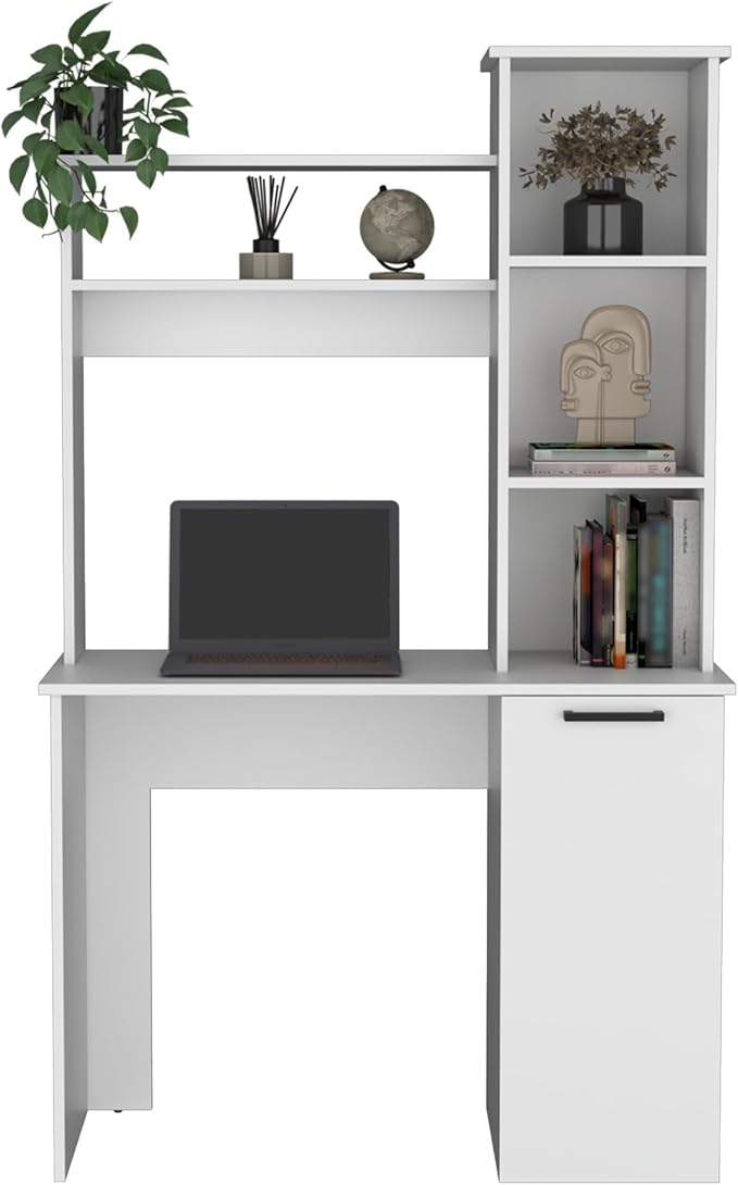 Penau Computer Desk with Ample Work Surface Stylish Hutch Storage and Door Cabinet Black Ideal for Home Office