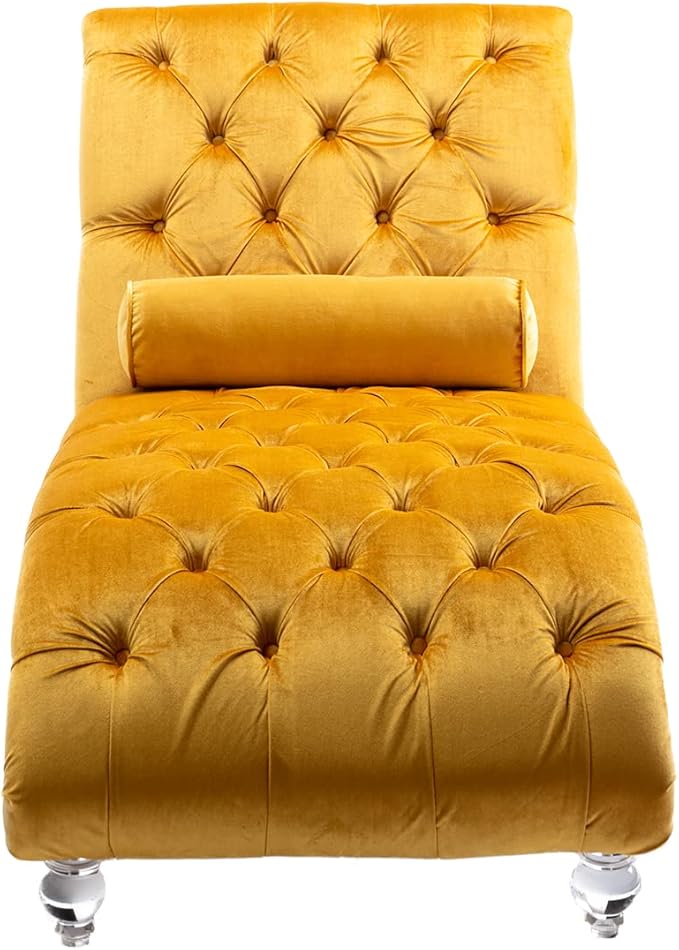 Leisure Velvet Concubine Sofa Accent Sofa Chaise Reclining Lounger Barrel Sofa with Acrylic Feet (Mustard) sofa Chaises Longues