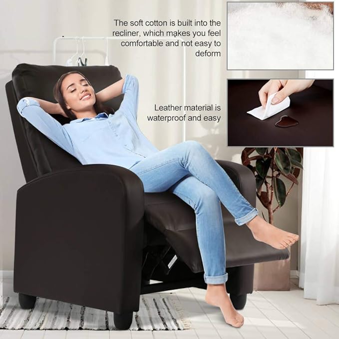 Leather Recliner Chair Living Room Chair Massage Reclining Chair Ergonomic Home Theater Seating Single Recliner Sofa Chair with Pu Leather Padded Seat Backrest for Living Room