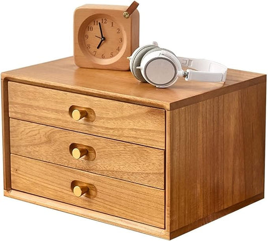 Desktop Storage Box with Drawers - Desktop File Cabinet Wood Desk Organizers with Drawer A4 Flat File CabinetSchool Office Supplies Drawer Desk Accessories for Organizer Storage of A4 (Wood Color