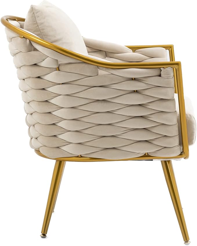 Velvet Accent Chair Modern Upholstered Armchair Tufted Chair with Metal Frame Single Leisure Chairs for Living Room Bedroom Office Balcony