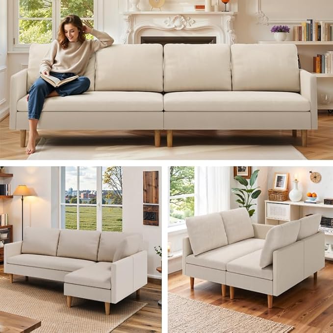 Gizoon 4-Seat Sectional Couch Convertible Sofa Bed 79.1'' L-Shape Sofa Bed with Comfortable Fabric Deeper Seat Comfy Seat Cushion for Living Room Apartments Office Beige