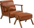 MOJAY Modern Accent Chair with Ottoman PU Leather Upholstered Armchair Living Room Chair for Bedroom Balcony Reception