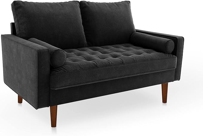SILKIR Velvet Loveseat Sofa Love Seats Furniture for Small Spaces Mid-Century Modern Loveseats for Living Room Love Seat Couch 58 Inches Black