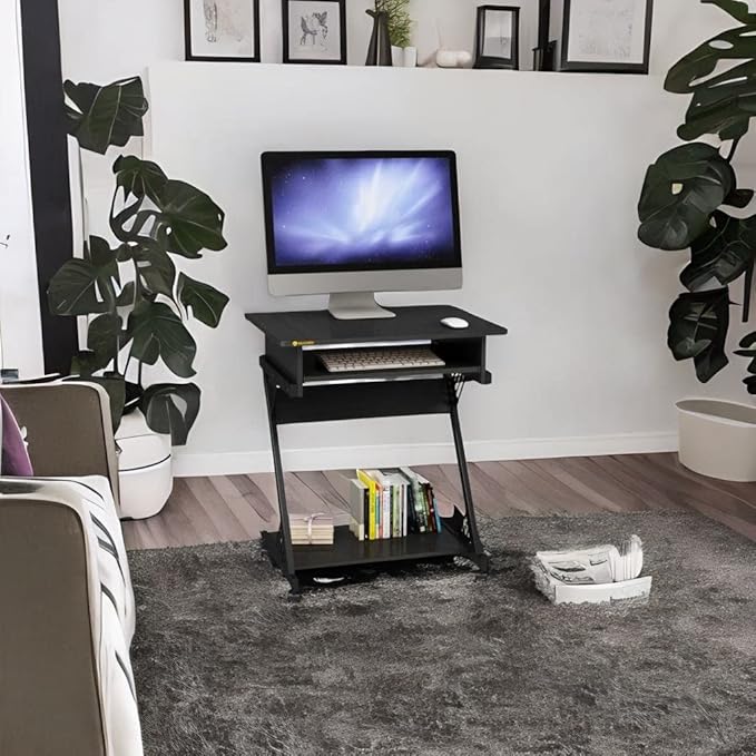 ALISENED 2 Tier Computer Desk with Keyboard Tray 23.6 Home Office Desk Computer Workstation Rolling Study PC Laptop Table for Small SpacesZ-Shaped Small Compact Study Table