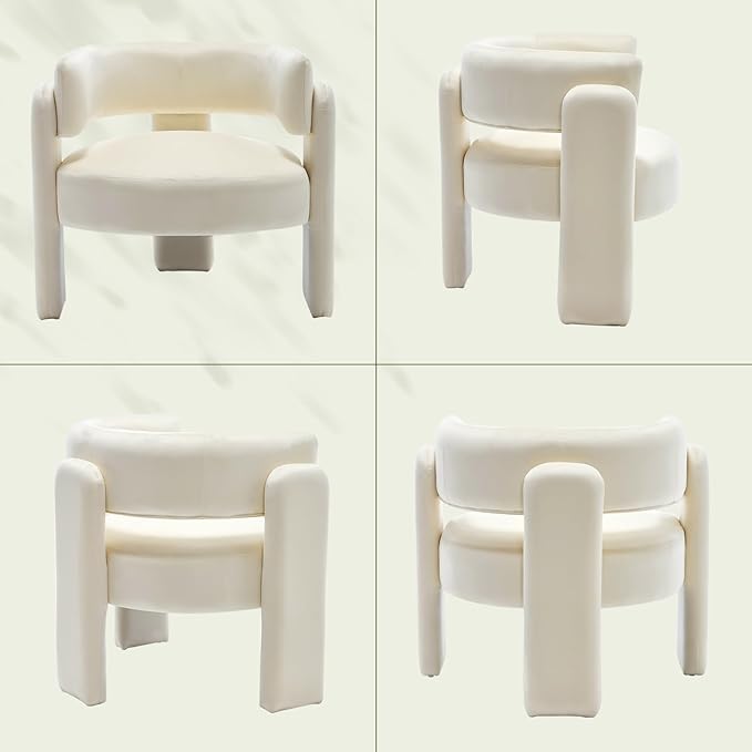 Barrel Accent Chairs Set of 2 Mid Century Modern Upholstered Living Room Chairs with Wooden Legs Comfy Velvet Reading Arm Chair for Bedroom Makeup Room Beige