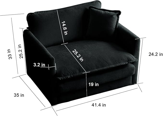 Black Chenille Accent Chair with Ottoman Comfy Armchair Reading Chair for Living Room Bedroom Modern Home Office Seating