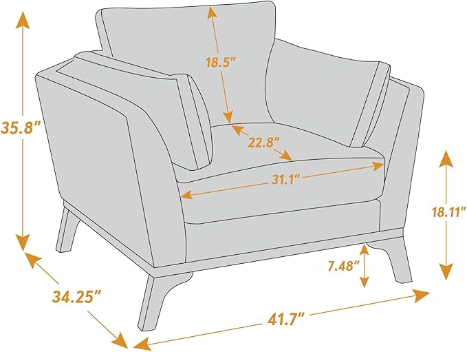 VANOMi Large-Sized Accent Chair Thick Cushion Bedroom Reading Chair Comfortable Living Room Single Sofa Linen Gray