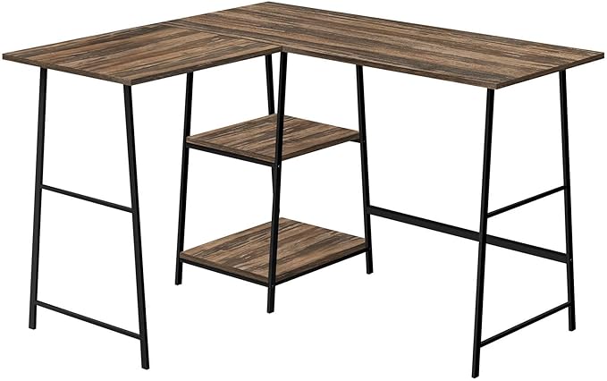 Monarch Specialties I 7593 Computer Desk Home Office Corner Storage Shelves 48 L L Shape Work Laptop Metal Laminate Brown Black Contemporary Modern