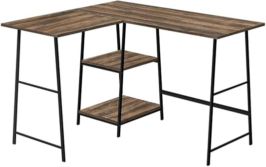 Computer Desk Home Office Corner Storage Shelves 48 l L Shape Work Laptop Brown Laminate Black Metal Contemporary Modern