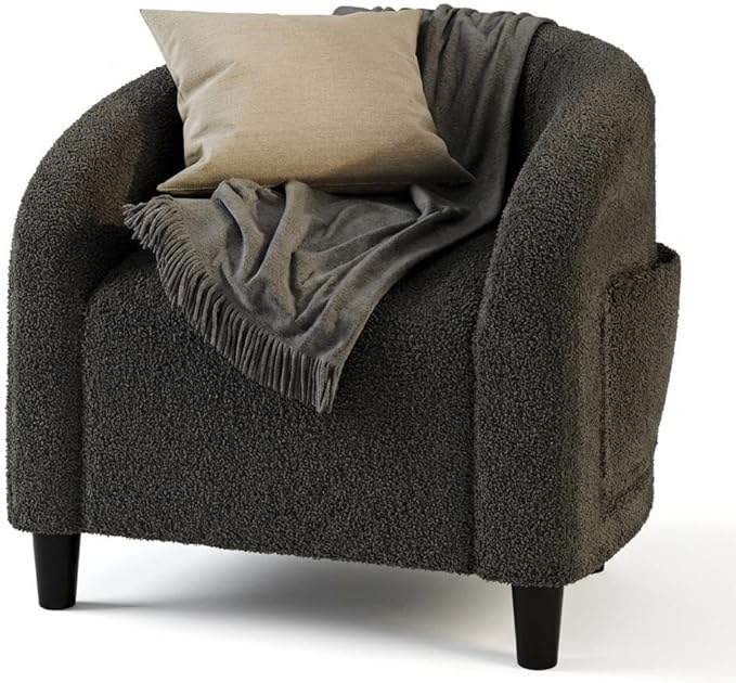 Velvet Accent Chair Comfy Upholstered Barrel Club Chair with Armrest &amp Soft Padded Seat Modern Sofa Chair for Living Room Bedroom Study Waiting Room Deep Gray