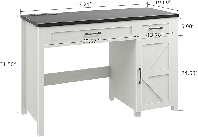 Vabches Farmhouse 47 Executive Desk Computer Desks with Drawers and Storage Cabinet Workstation Computer Desk for Home Office Study.(Black).
