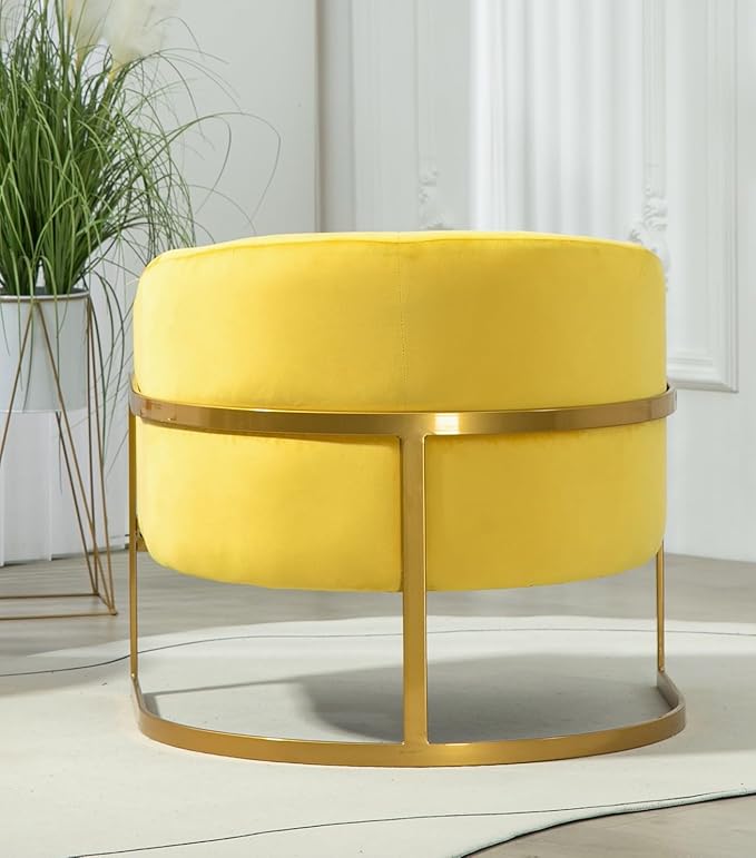 Velvet Modern Accent Armchair - Luxury Gold Frame | Versatile Seating for Living Room Bedroom Office Yellow