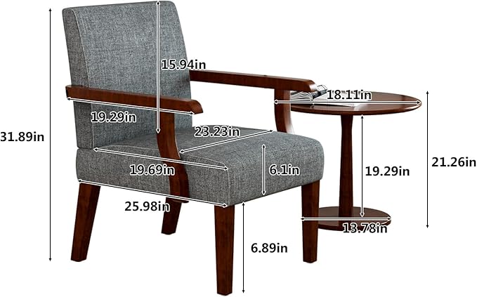 Accent Chairs Set of 2 with Side Table Modern Accent Armchair with Fabric Upholstered and Solid Wood Armrest Reading Leisure Arm Chair for Living Room Bedroom Waiting Room (Grey)