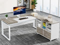 Tribesigns L-Shaped Executive Desk with Reversible File Cabinet 63 Office Desk with Storage Drawers L-Shaped Computer Desk with Drawer Cabinet for Hanging Letter Size FilesGray &amp White