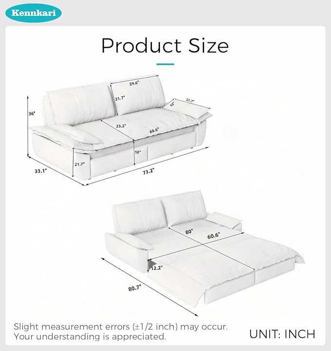73.2 Queen Size 3-in-1 Convertible Pull Out Sofa Bed with Wheels Multi-Functional Velvet Loveseat Bed for Living Room and Bedroom (Green)