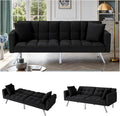 Convertible Futon Sofa Bed 74 Inch Sleeper Couch Bed with Velvet Upholstery Sofa Couch with Adjustable Backrest Pillows Square Tufted Design for Living Room Home Office Black