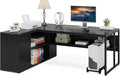 LITTLE TREE Large Executive Desk with File Cabinet 71 inch L Shaped Computer Desk Office Desk with Drawers and Storage Shelves Business Furniture Desk Workstation for Home Office Black