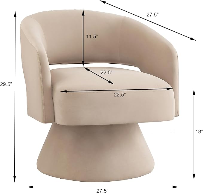 Modern Swivel Barrel Chair Upholstered Velvet Round Accent Chairs360 Degree Comfy Swivel Chair with Open Backrest Single Chair Armchair for Living Room BedroomTaupe (Beige)