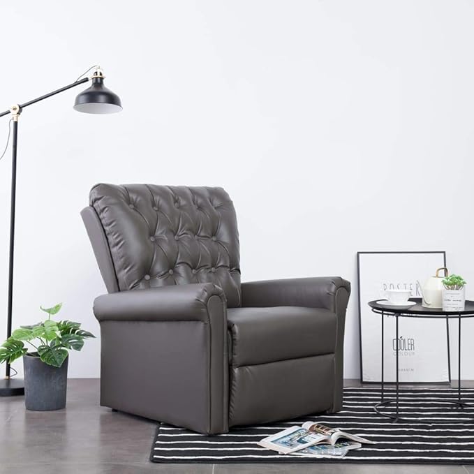 vidaXL Reclining Chair Leather Reclining Chair for Living Room Wingback Recliner Chair with Adjustable Foot and Backrest Gray Faux Leather
