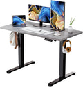 Grey Standing Desk 48 X 24 Inch Adjustable Height Electric Table Sit Stand Desk with 2 Hooks Ergonomic Rising Workstation with Splice Board