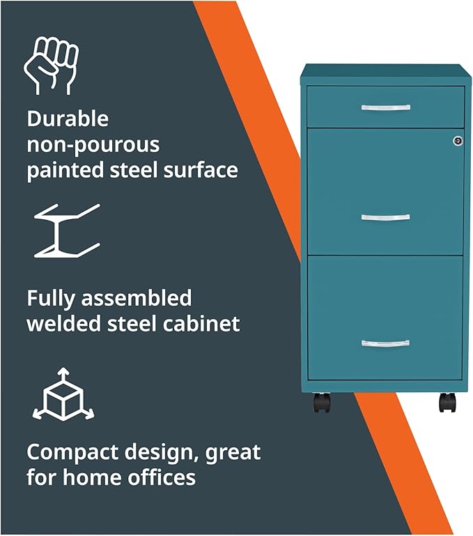 Lorell LYS SOHO Box/File/File Teal Mobile Cabinet 3 Drawer