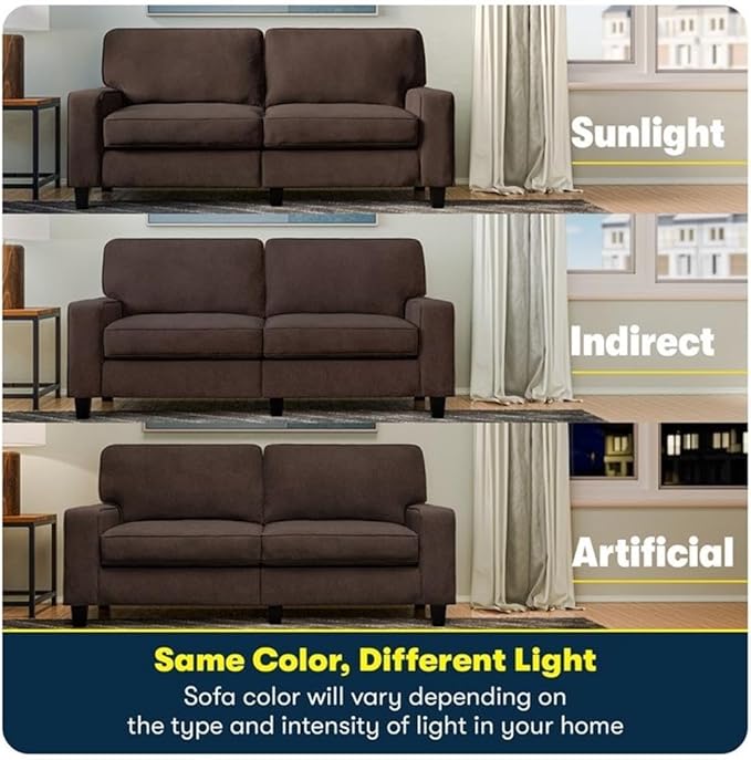 Pemberly Row 73 Track Arm Sofa Removable Covers Dark Brown Polyester Upholstery Compact Design Solid Wood Frame Modern Style Comfortable Seating Ideal for Apartment Living Room Home Office