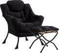 Cozy Lazy Chair and Ottoman Large Peach Black Contemporary Accent Chair Set Leisure Upholstered Reading Armchair for Office Bedroom Living Room Dorm Rooms Balcony