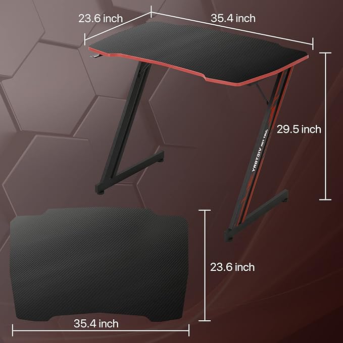 HKLGorg Gaming Desk Computer Desk Z Shaped Gaming Table Writing Modern Ergonomic Racing Style Home Office Table Workstation Carbon Fiber Headphone Hook for Men Boyfriend Female Gift (Red 35)