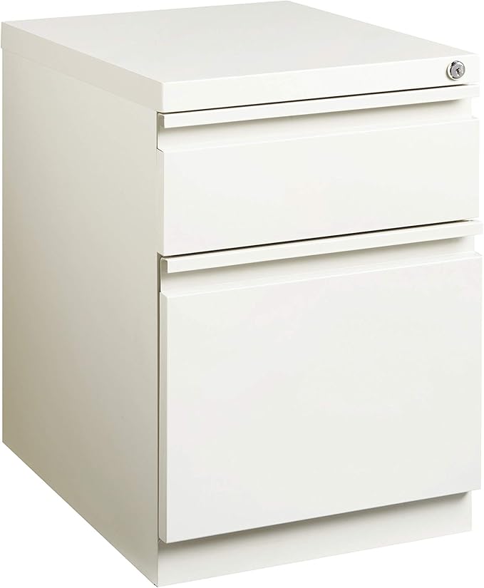20 Inch Deep Metal Mobile Pedestal File 2 Drawer Box-File with Full Width Pull for Home and Office Holds Letter Width Hanging Folders White
