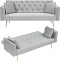 71Convertible Futon Sofa Bed - Modern Velvet Sleeper Couch with Adjustable Backrest Tufted Recliner with Golden Chrome Legs &amp 2 Pillows Perfect for Small Spaces Living Room &amp Apartment (Gr
