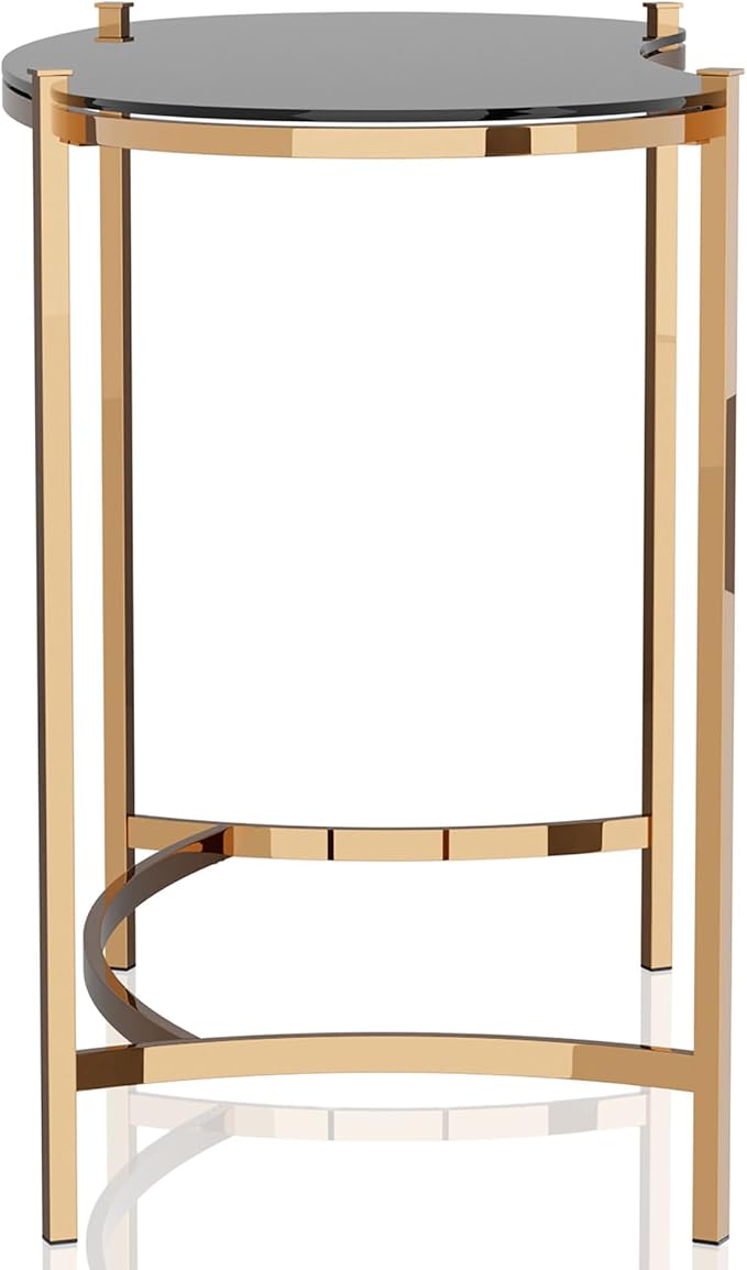 24/7 Shop at Home Rin Modern Metal Desk with Glass Top for Workstation Home Office Study Room Gold