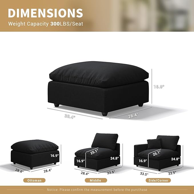 OttomanDown Fill Comfort FootrestCloud Modular Sectional Sofa for Living RoomApartmentOffice Black
