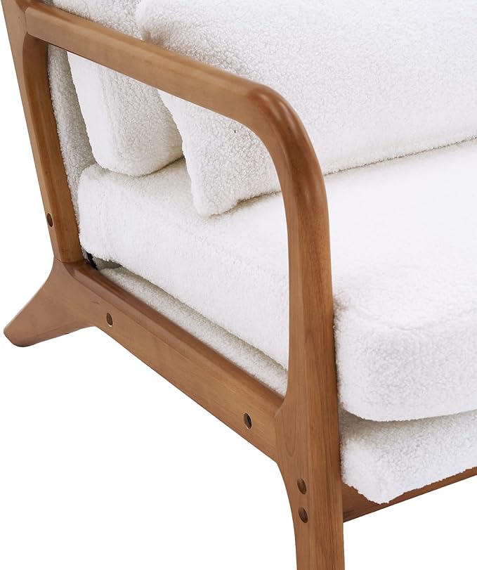 Mid-Century Armchair with Solid Wood FrameLiving Room Chair with Extra-Thick Padded Backrest and Seat CushionSingle Sofa Chairs with Non-Slip Feet105° Slop BackTeddy Accent Chair for ClubOffice