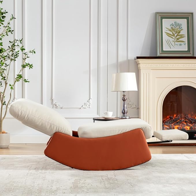 Modern Rocking Chair Recliner Comfy Rocker Nursery Chair with Footrest Accent Reading Chair Upholstered Lounge Chair for Relaxing RestingSoft Padded Rocker for Indoor Living Room BedroomOrange