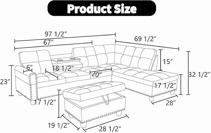 Sectional Couches for Living Room Convertible 4 Seat Modular Sectional Sofa Set for Living Room L Shaped Couch Modern Sofas for Apartment/Office Black