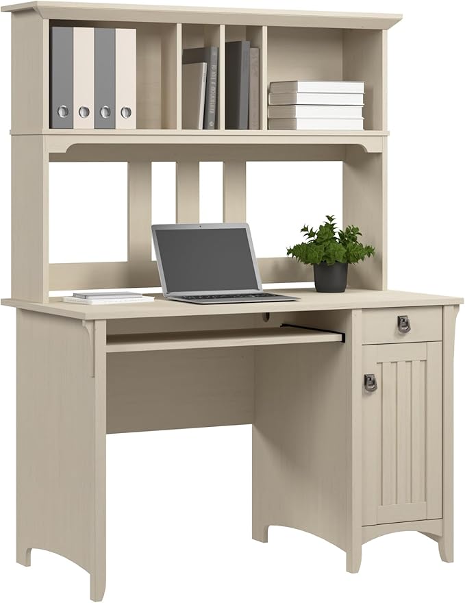 Bush Home Salinas Small Computer Desk with Hutch in Antique White