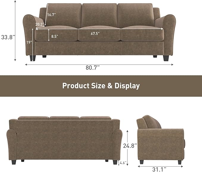 Bonzy Home 2 Piece Sofa Set 2-Seater and 3-Seater Sofa Couch Modern Comfy Sofa with Thicked Cushion for Living Room Apartment Office Brown