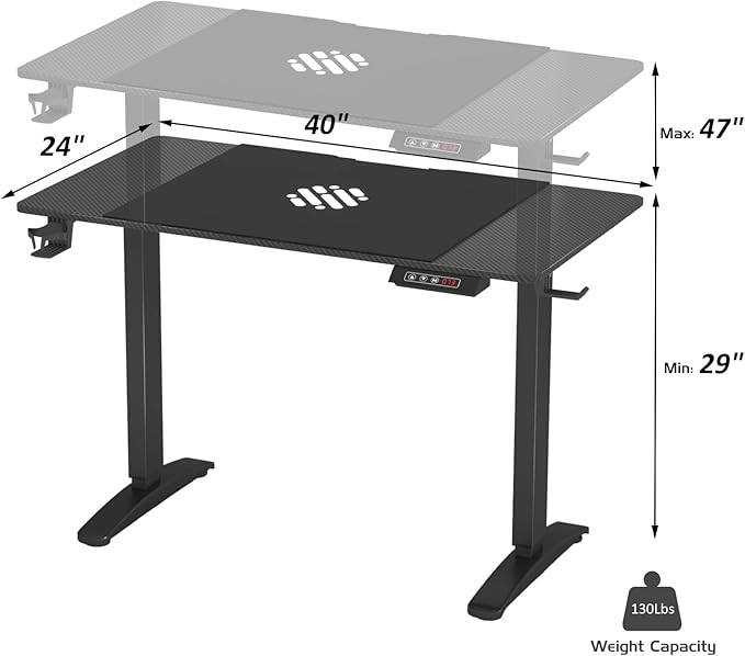 Furmax Electric Height Adjustable Standing Desk Large 40 inch Sit Stand up Desk Home Office Computer Desk Memory Preset with T-Shaped Metal BracketCarbon Black