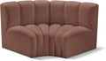 Meridian Furniture 101Cognac-S2B Arc Collection Modern | Contemporary Modular Sofa with Soft Cognac Vegan Leather Deep Channel Tufting Modular Design 60 W x 33 D x 30 H Cognac