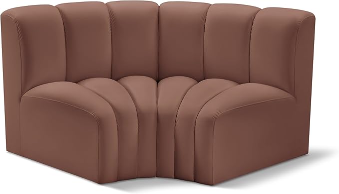 Meridian Furniture 101Cognac-S2B Arc Collection Modern | Contemporary Modular Sofa with Soft Cognac Vegan Leather Deep Channel Tufting Modular Design 60 W x 33 D x 30 H Cognac
