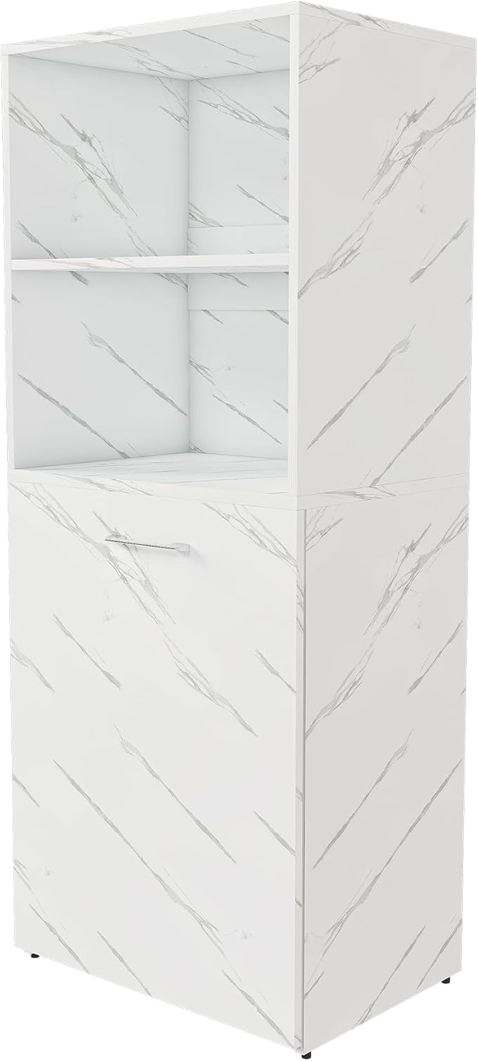Fold Out Desk with Storage Shelves Convertible Murphy Table Mid Century Pull Out Home Office Desk with Mobile Wheels Hidden Writing Desks for Small Spaces (White Marble)