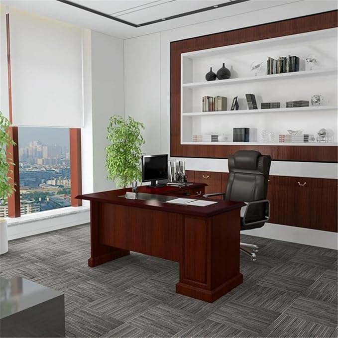 Pemberly Row L-Shape Executive Office Computer Desk 66 in x 71.2 in Harvest Cherry Finish Manufactured Wood Double Pedestal Base with Storage Keyboard Shelf File Drawers Home Office Desk